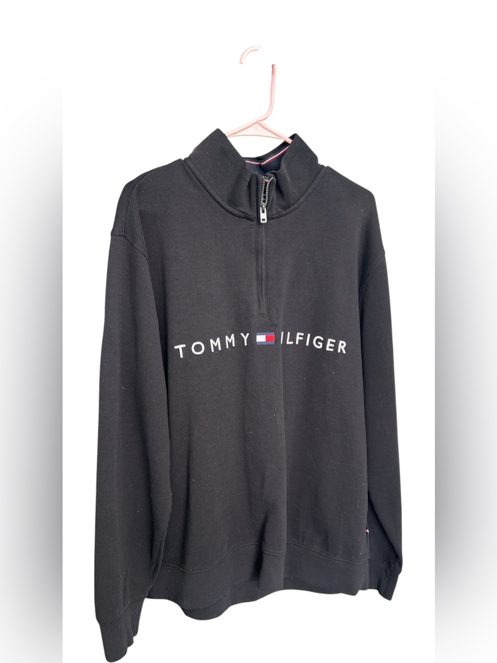Tommy Hilfiger Black Half-Zip Logo Pullover with Flag Detail